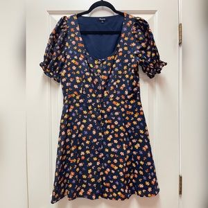 Madewell Floral Mini Dress - Navy and Orange